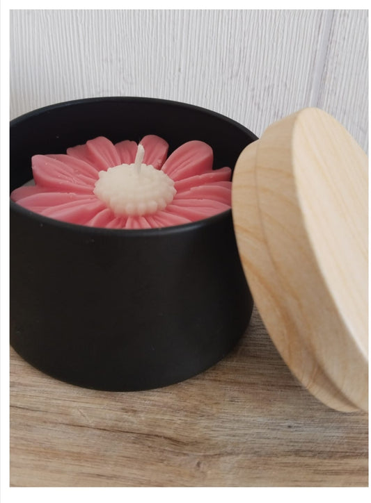 Vela aroma melocotón en cuenco negro «Rosa vibrante» [Naturaleza en Calma]