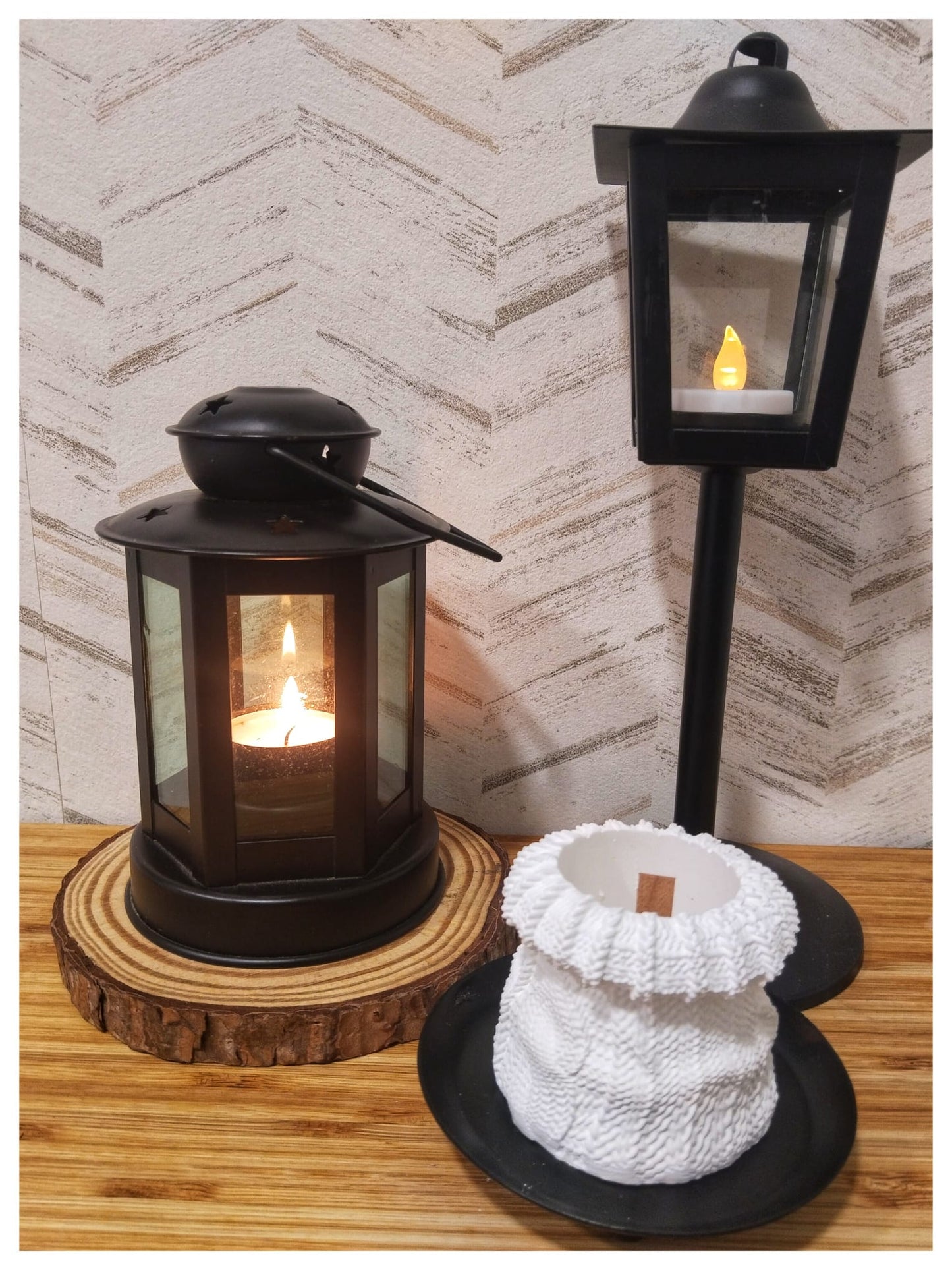 Vela aroma lavanda en cuenco de yeso y mecha de madera «Abrigo de luz» [Refugio Interior]