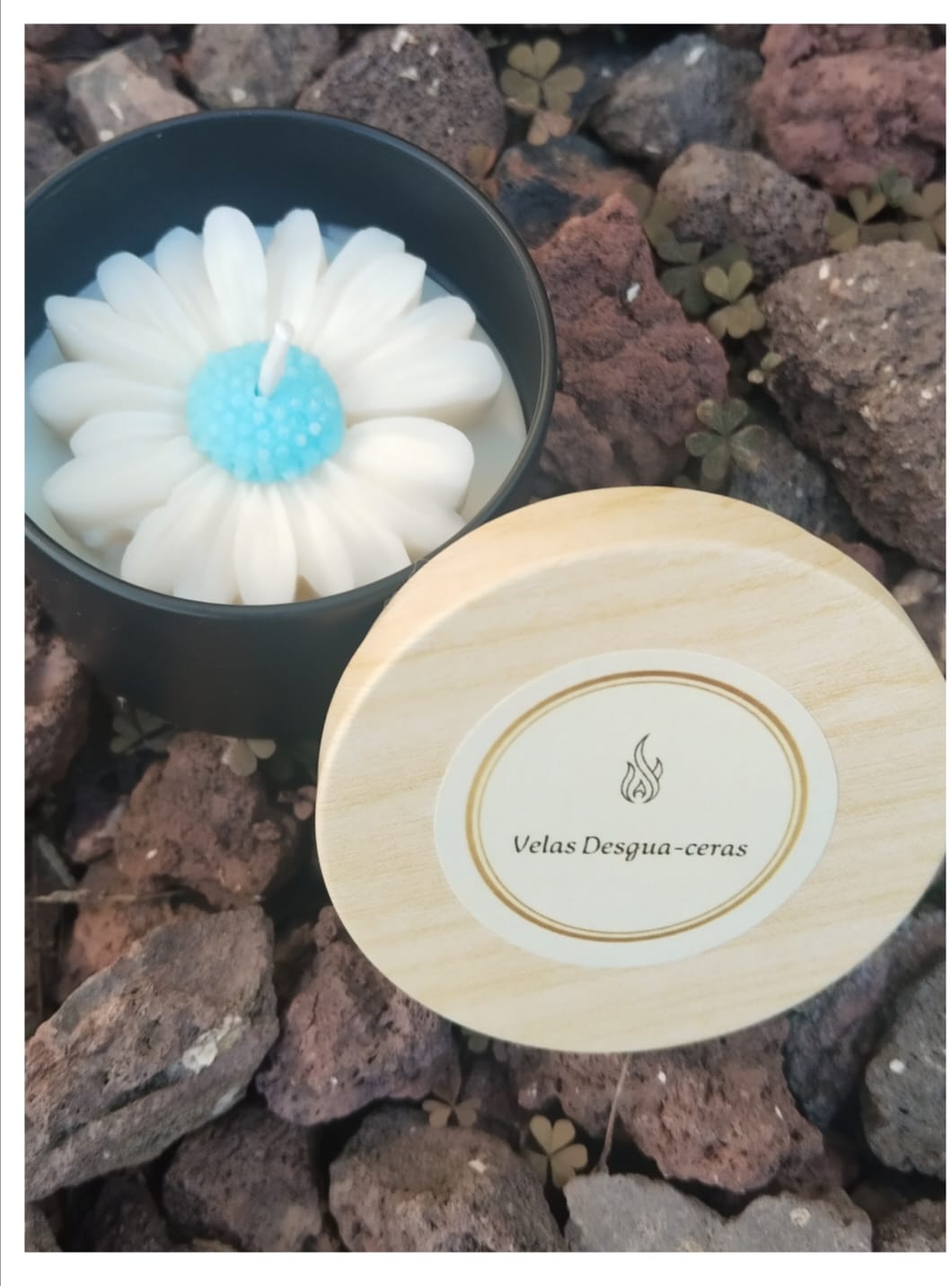 Vela aroma melocotón en cuenco negro «Pétalos de cielo»  [Naturaleza en Calma]