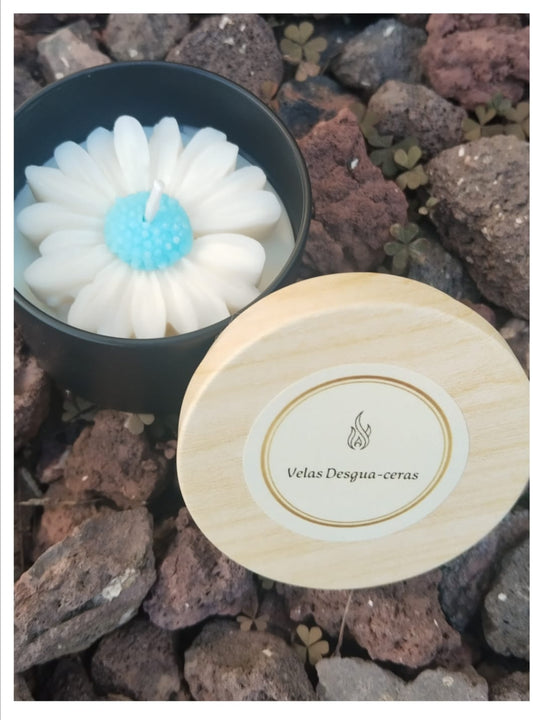 Vela aroma melocotón en cuenco negro «Pétalos de cielo»  [Naturaleza en Calma]